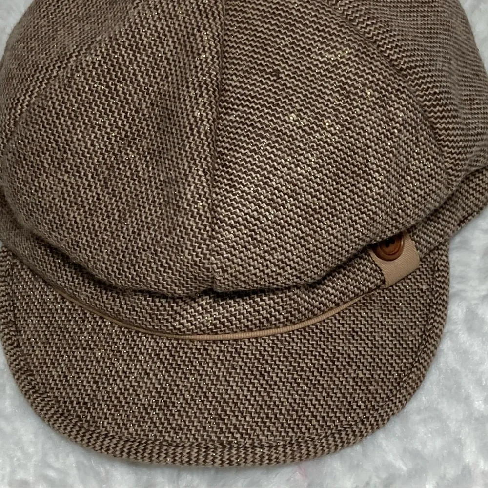 D&Y Newsboy Cap Brown Tweed Button Metallic Thread - Picture 14 of 16